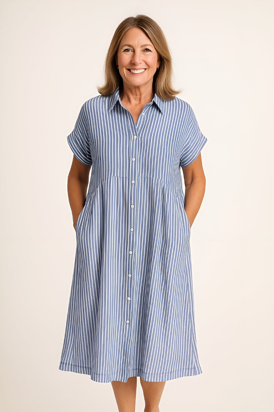 Florine Flattering Striped Shirtdress