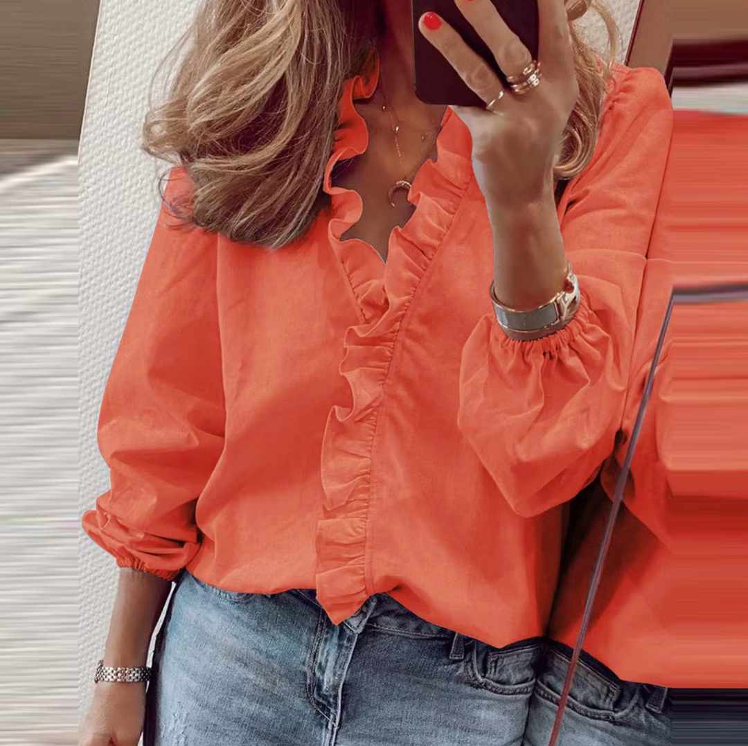 Maisie | Ruffled V-Neck Long Sleeve Blouse